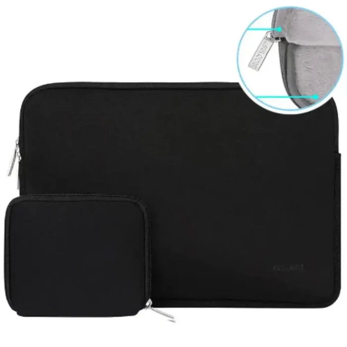 Habicare 9eight5 universal waterproof laptop bag for 2016-2024 MacBook Pro 13, shown in black with zipper closure