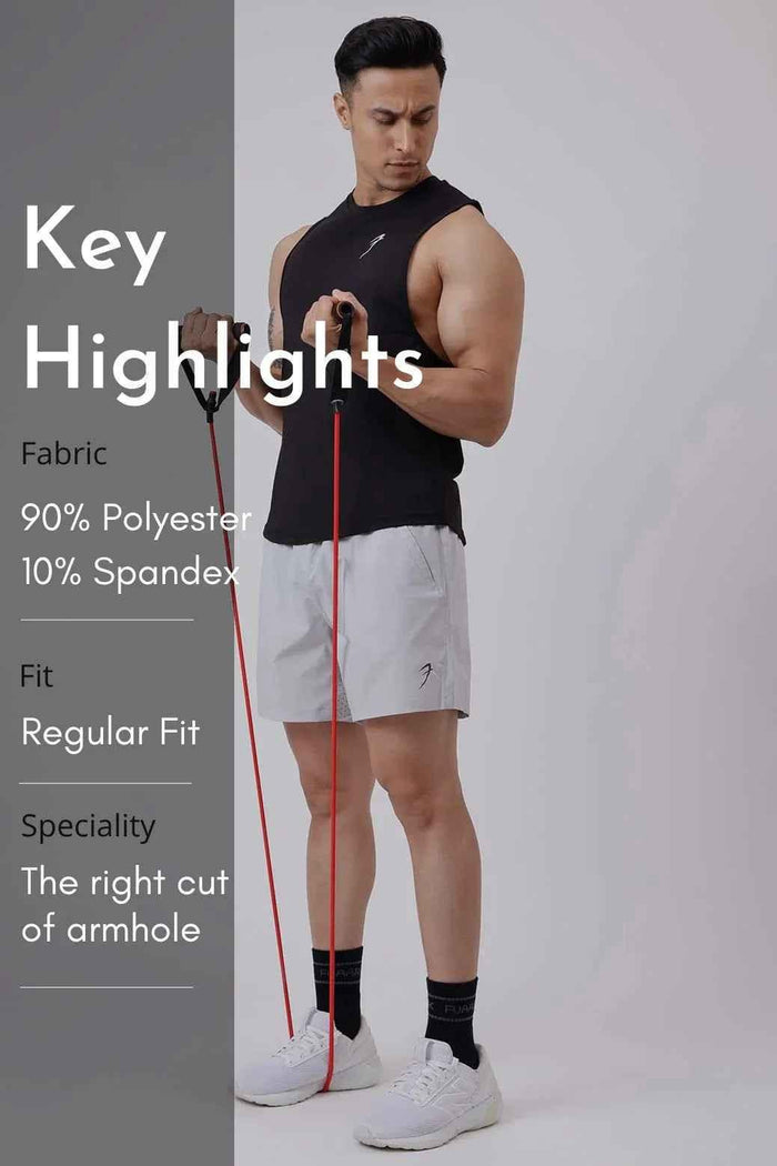 Black Urban Deep Arm Tank Top by Fuaark Nz, stylish and comfortable sleeveless shirt for casual wear.