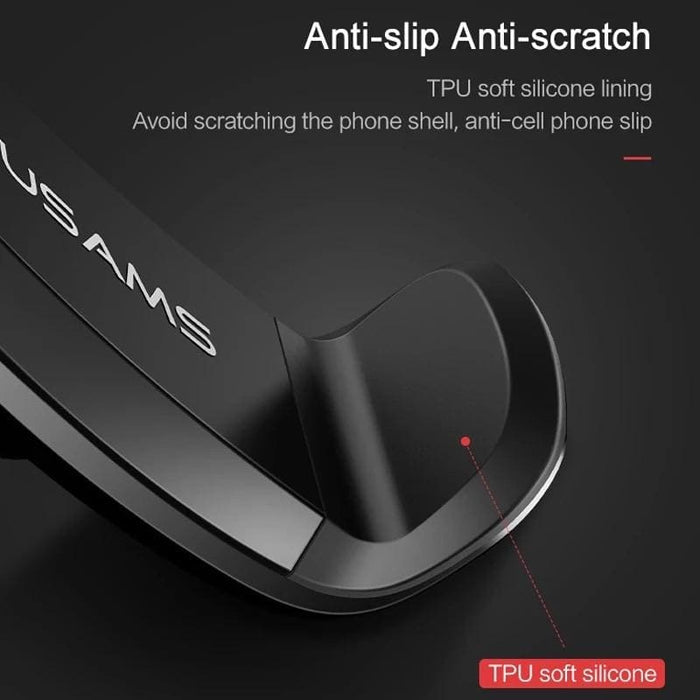 9eight5 USAMS phone holder for smartphones and tablets, adjustable stand with secure grip for hands-free use.