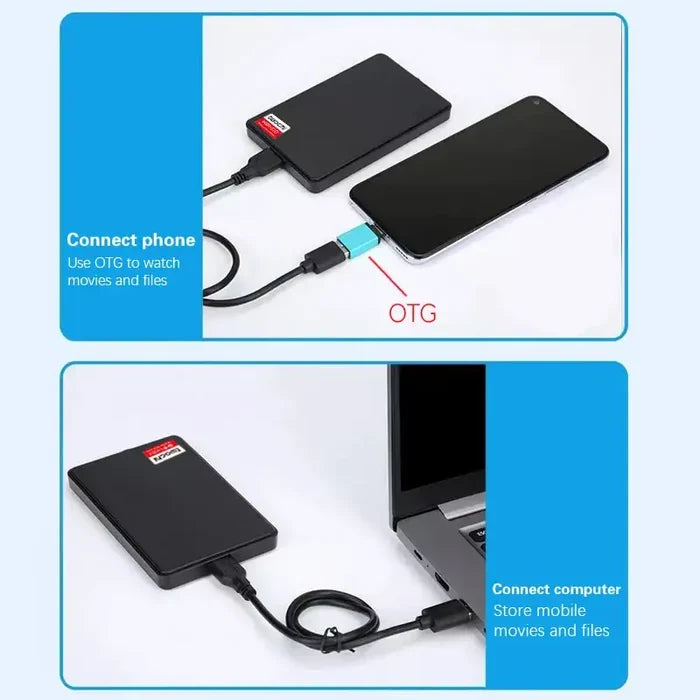 Habicare USB 3.0 external hard drive for PC, Mac, Xbox, and PS4 in five colors, 80GB to 2TB storage capacity.