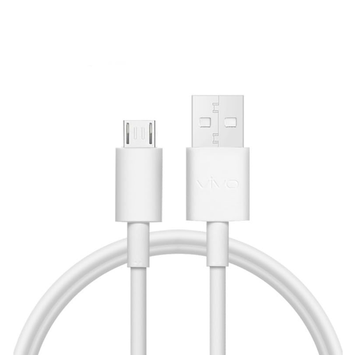 White 1m USB-A to micro-USB charger cable for Vivo phones from 9eight5, showing cable and connector ends.