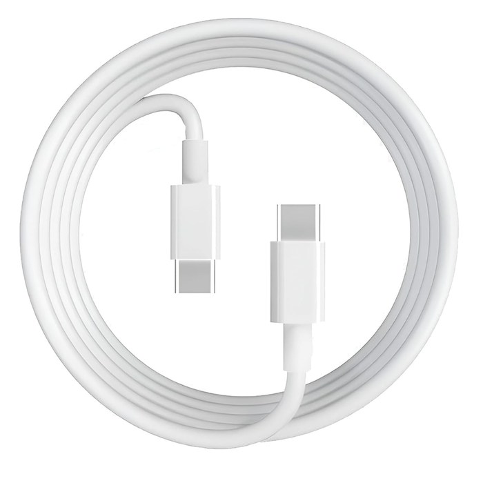White 1m USB-C to USB-C charger cable for Vivo phones by 9eight5, showing the cable connected to a smartphone.