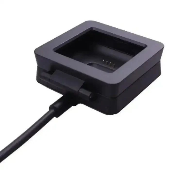 Habicare TWS USB charger cable designed for Fitbit Blaze smartwatch, shown connected and ready for charging.