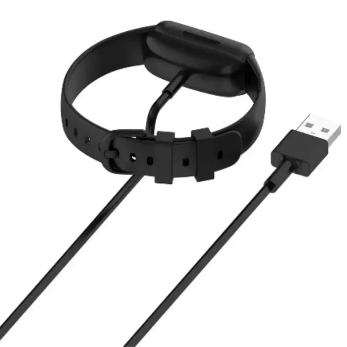 Habicare TWS USB charger cable for Fitbit Inspire 3, close-up of the black cable with connector end for charging device.