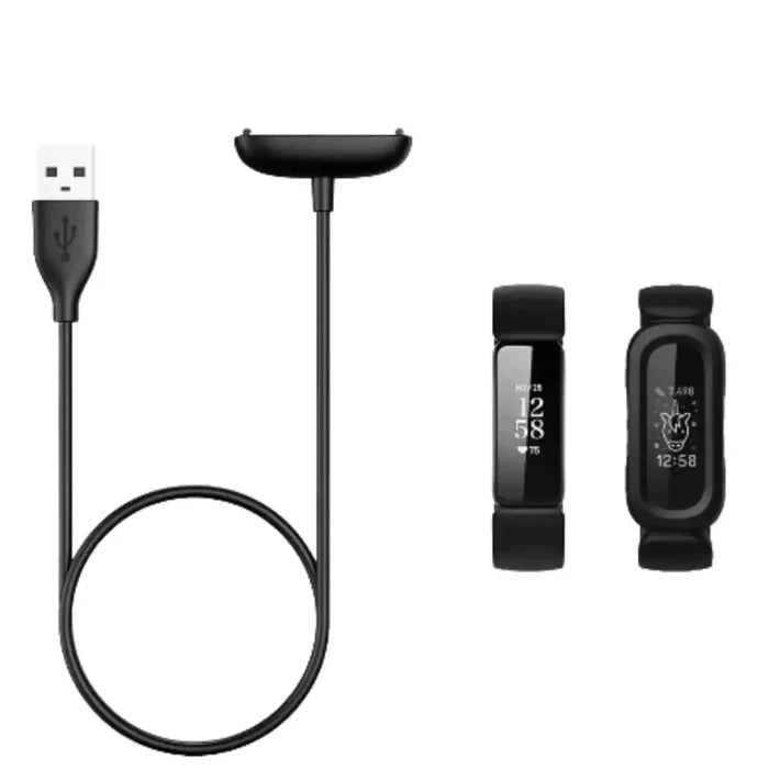 Habicare TWS USB charger cable for Fitbit Inspire and Ace series, showing the cable with connectors for device charging.