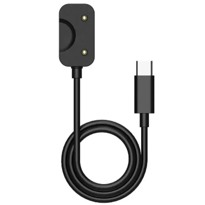 Habicare USB charger cable for Samsung Galaxy Fit 3 TWS fitness tracker, shown connected with the device in the image.