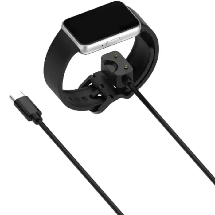 Habicare USB charger cable for Samsung Galaxy Fit 3 TWS fitness tracker, shown connected for charging.