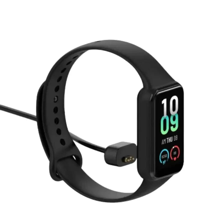 Habicare USB charging cradle for Amazfit Band 7 TWS, showing the cradle with the band attached for secure charging.