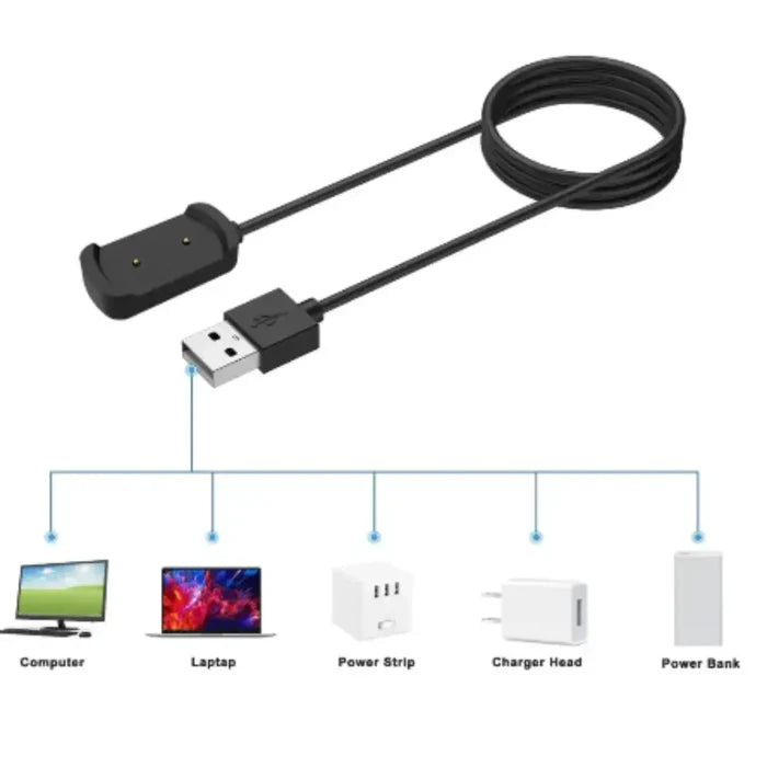 Habicare USB charging dock for Amazfit GTR, GTS, and T-Rex smartwatches with 100cm charger cable, TWS charging station.