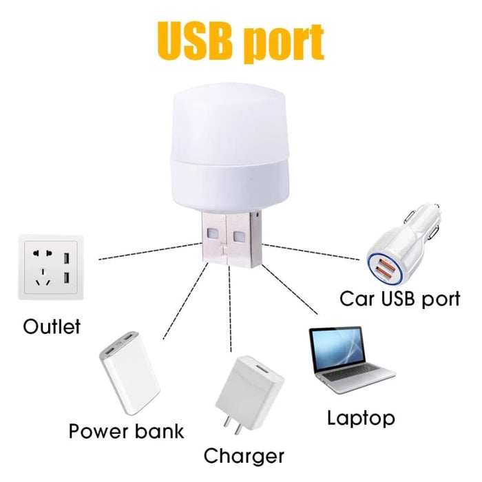 9eight5 USB night light plugged into a power outlet, providing soft glow for electronics and ambient lighting.
