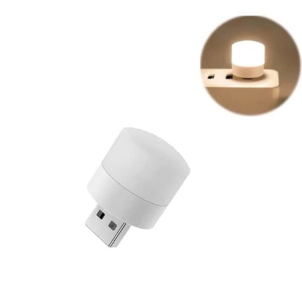 Warm white USB night light from 9eight5, compact electronic device with a sleek design for ambient bedside lighting.