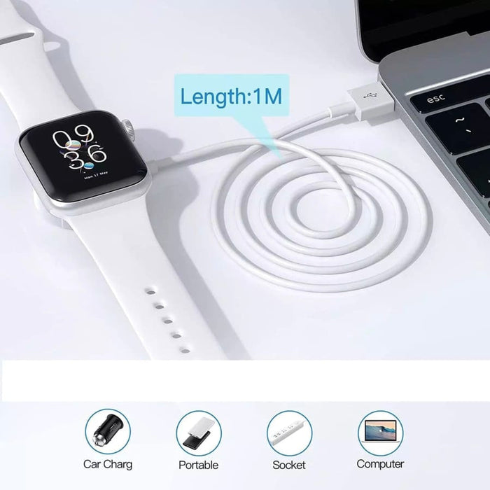 Wireless USB charger for Apple Watch from That Watch Shop, showing a sleek charging pad and cable designed for Apple Watch compatibility.