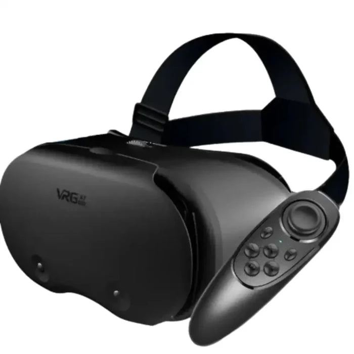 Habicare 9eight5 virtual reality glasses for Android and iOS devices, showing sleek black design and adjustable head straps.