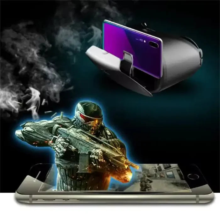 Habicare 9eight5 virtual reality glasses for Android and iOS, showing sleek black design with adjustable straps and lens view.