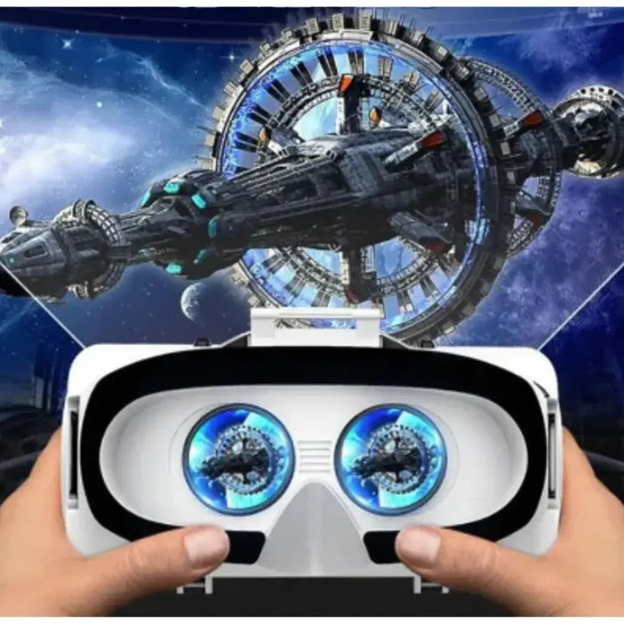 Habicare 9eight5 VR glasses with IMAX view and 3D headset, showing sleek black design and adjustable head straps.