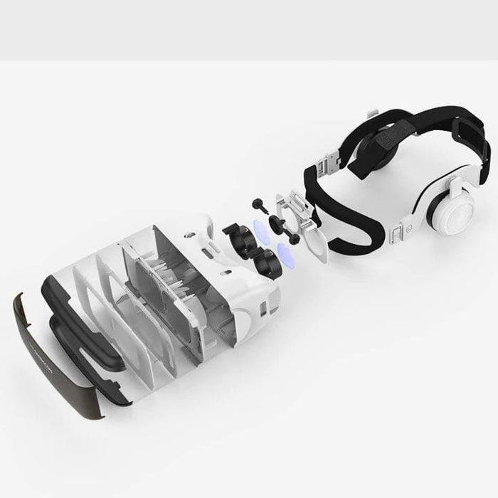 9eight5 VR goggles with remote control and headphones for immersive virtual reality gaming and experiences.