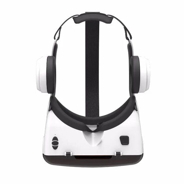 9eight5 VR goggles with remote control and headphones, showcasing the sleek electronic accessories for immersive virtual reality experiences.