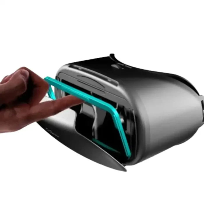 Habicare 9eight5 VR headset with wireless rocker controls for smartphones, featuring adjustable straps and immersive design