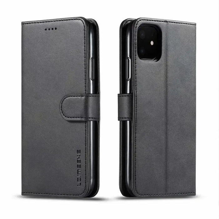 Habicare 9eight5 leather wallet case for iPhone 13 to 16 series, showing multiple color options with card slots and sleek design.