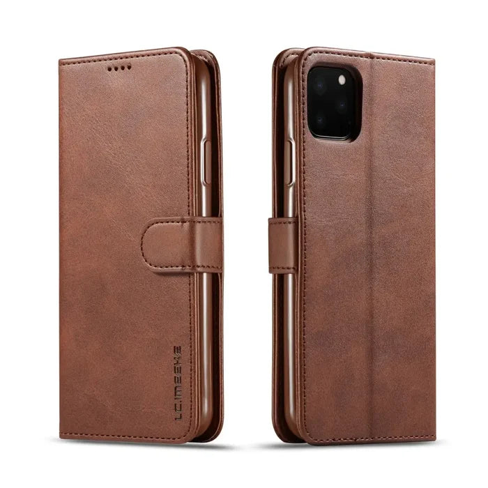 Leather wallet case for iPhone 13-16 series by Habicare, featuring multiple color options and card slots.