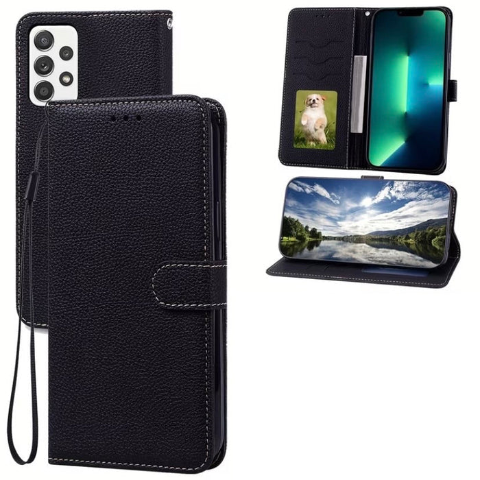 Samsung Galaxy A02S wallet case by 9eight5 with card slots and protective cover, shown in a sleek design.