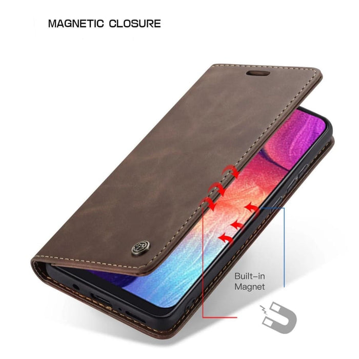 Samsung Galaxy A10s wallet case by 9eight5 with card slots and flip cover, designed to protect and organize your phone and cards.