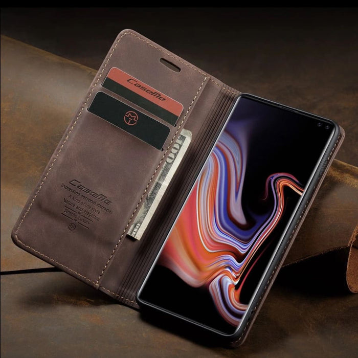 Samsung Galaxy A10s wallet case by 9eight5, featuring a slim design with card slots and protective cover.