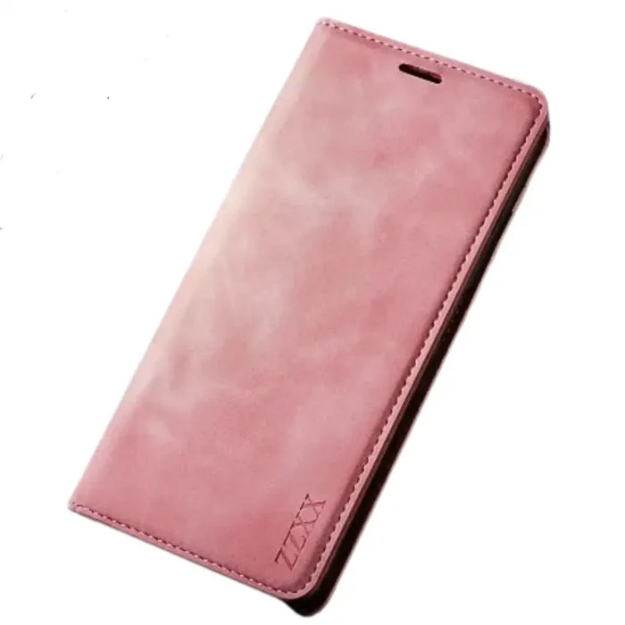 Pink Habicare 9eight5 wallet case for Samsung Galaxy S and A series with magnetic closure and card slots.