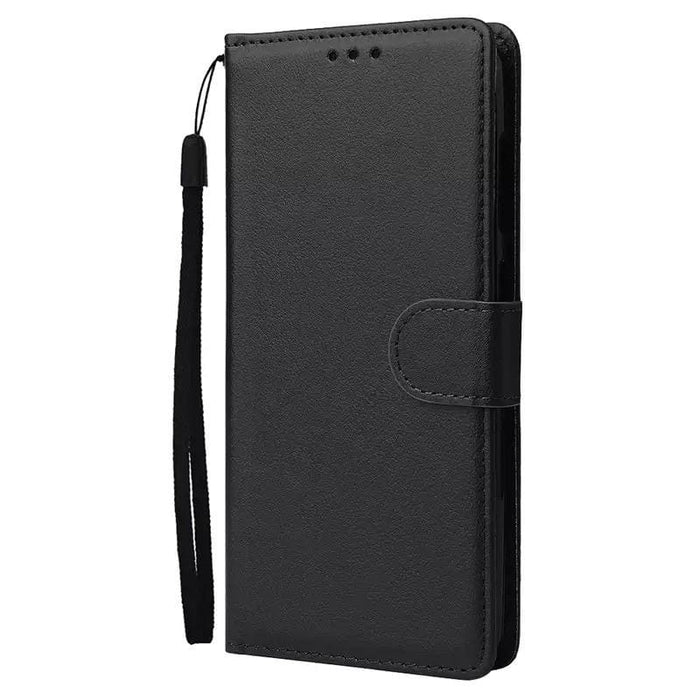Black Samsung Galaxy S9 wallet case by 9eight5 with card slots and protective cover, designed for stylish phone protection.