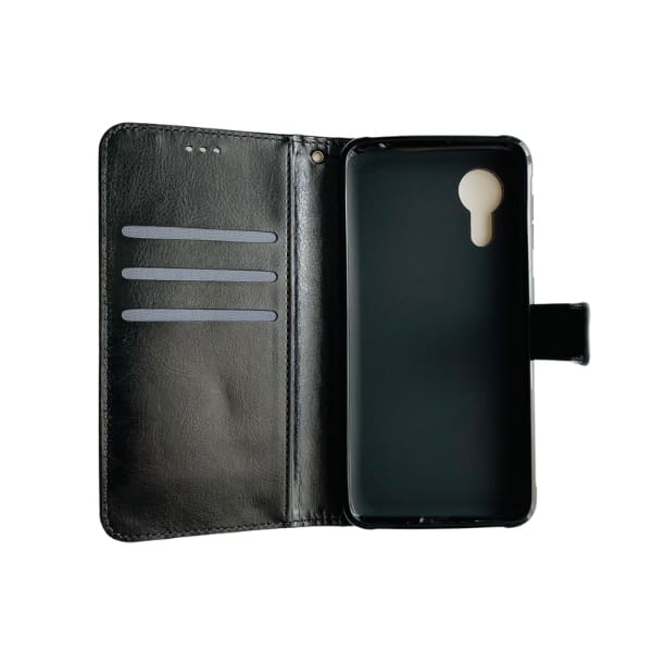 9eight5 wallet case for Samsung Galaxy Xcover 5/5s, featuring card slots and protective cover, black color.