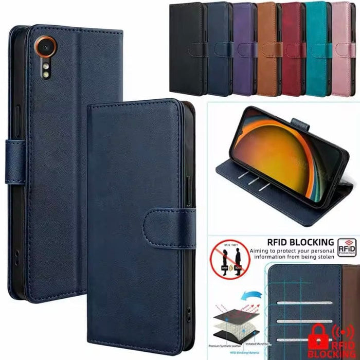 Samsung Galaxy Xcover 7 wallet case by 9eight5 with card slots, leather finish, and secure flip cover for phone protection.