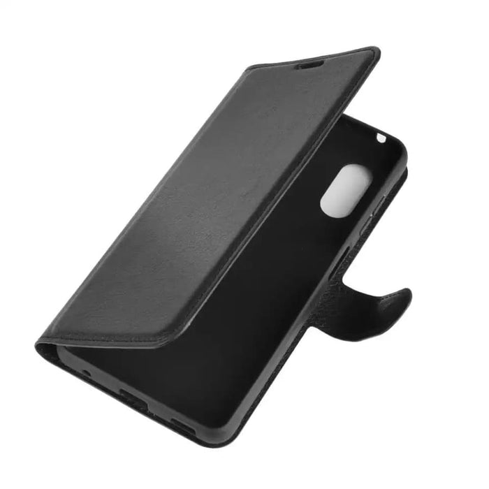 Black Samsung Galaxy Xcover Pro wallet case by 9eight5 with card slots and protective cover for mobile phone.