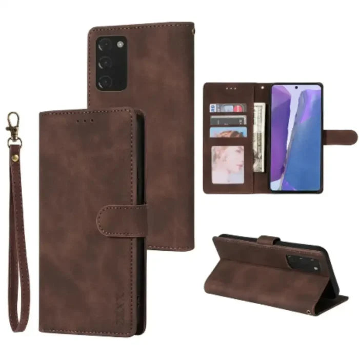Habicare 9eight5 magnetic wallet case in coffee for Samsung S25, S24, Note, and A series phones, featuring card slots and protective cover.
