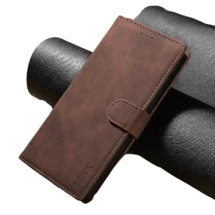 Habicare 9eight5 magnetic wallet case in coffee for Samsung S25, S24, Note, and A Series smartphones, featuring card slots and a protective design.