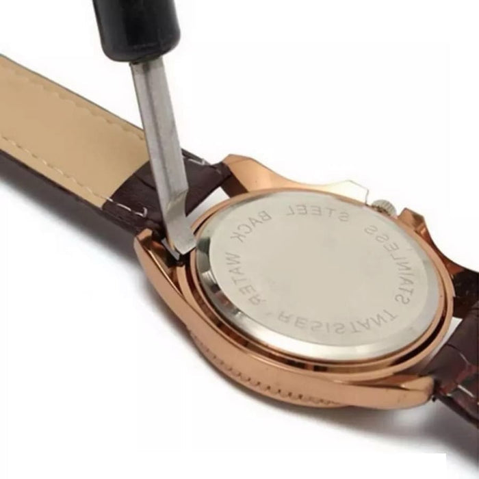 Watch back cover remover tool with handle for watch band replacement, ideal for watch repair and opening watch cases.