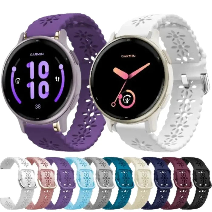 Habicare TWS watch band for Garmin Venu 2 Plus Series in 10 colors, flexible silicone strap with secure clasp.