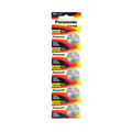 Five Panasonic CR2450 watch batteries in a pack, high-quality batteries for wristwatches and small electronic devices.