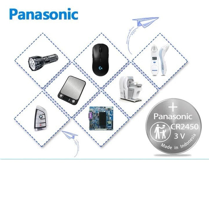 Five Panasonic CR2450 watch batteries from That Watch Shop shown in a clear image.
