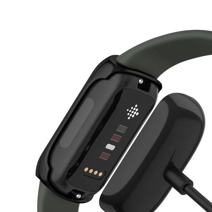Habicare TWS watch case for Fitbit Inspire 2, black protective cover with precise cutouts for buttons and charging port.
