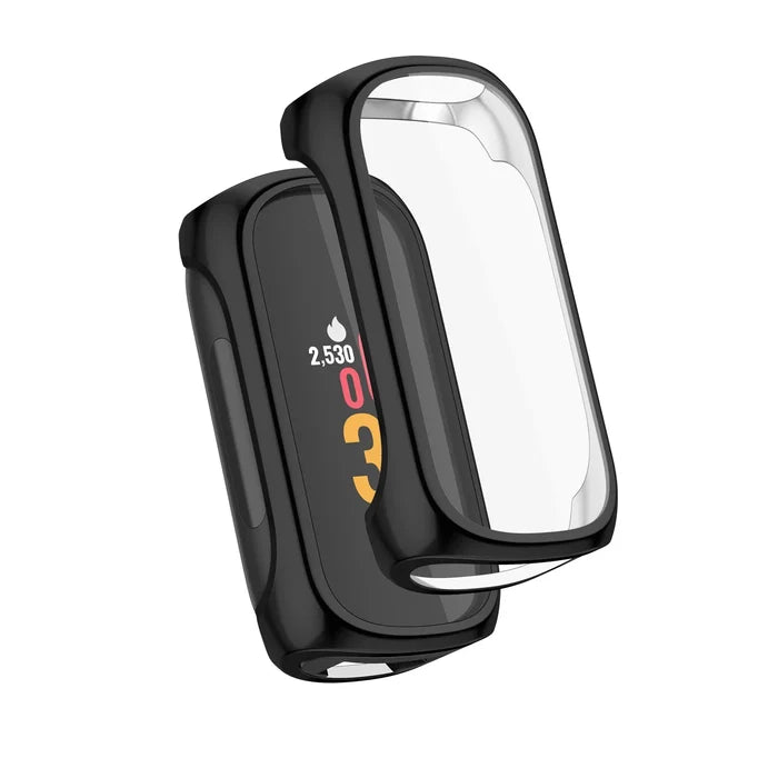 Habicare TWS watch case for Fitbit Inspire 2, protective accessory with sleek design, shown in black with transparent cover.