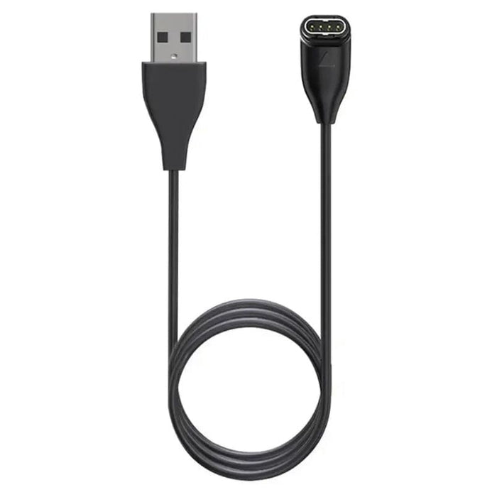 Garmin watch charger with 90-degree USB connector, compatible with Garmin devices, designed for secure charging.