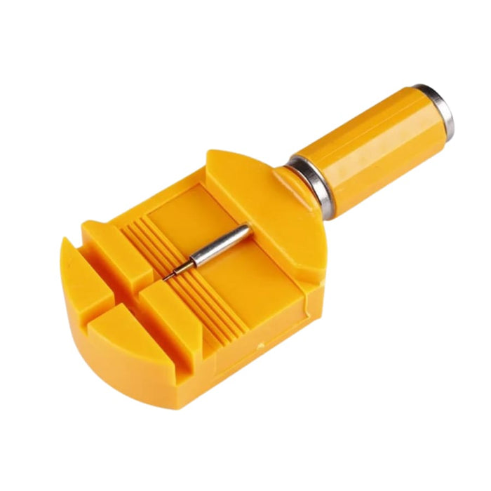 Yellow plastic watch link remover tool for effortless watch band adjustments, ideal for home use.