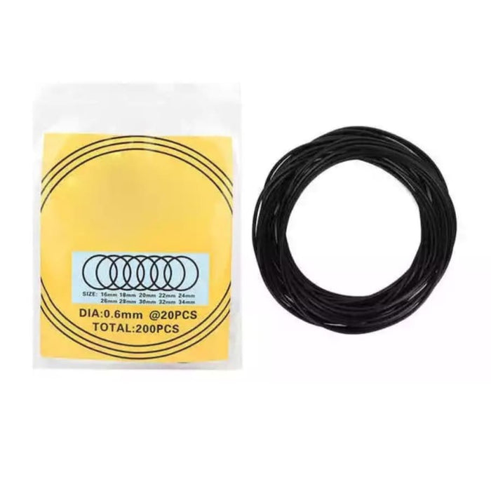 Set of 0.6mm watch O-rings for waterproof watches, designed for watch tools and repairs, from That Watch Shop.
