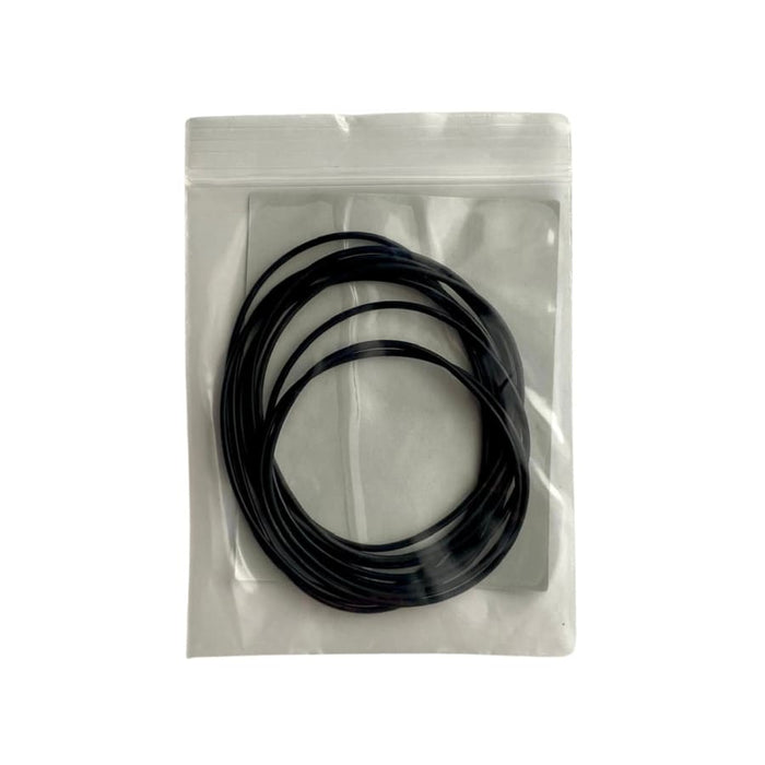 Black 0.9mm watch O-rings for waterproof watches, coiled silicone seals, compatible with watch repair tools.