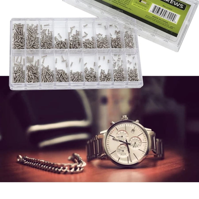 Set of 1,800 small screws for watches, sunglasses, and electronics from That Watch Shop, used for repairs and assembly.
