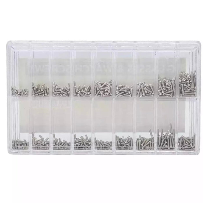 Set of 1,800 watch, sunglasses, and electronics screws for repair and maintenance, compatible with various watch tools.
