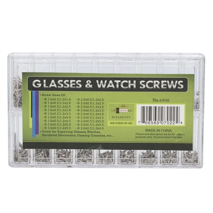 Set of 1,800 watch and sunglasses electronics screws with watch tools from That Watch Shop for precise repair and assembly.