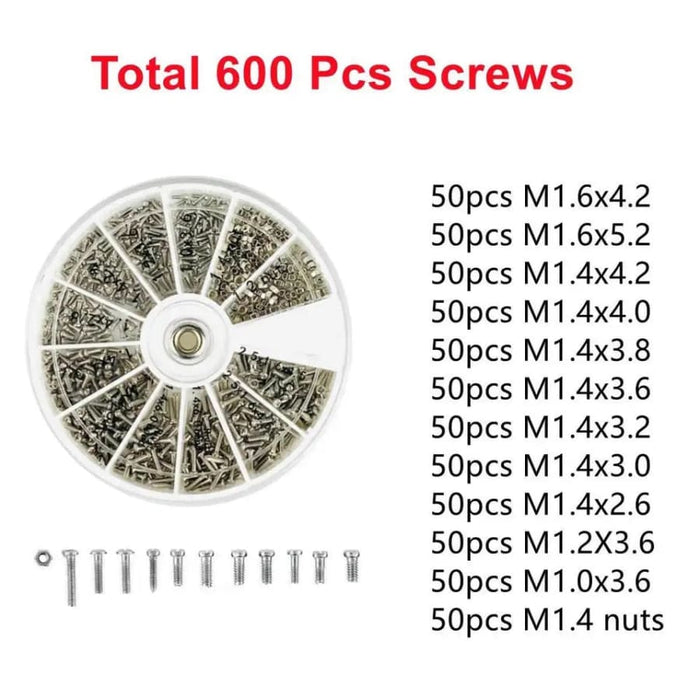 Set of 600 watch and sunglasses screws with watch tools, designed for watch repair and maintenance, by That Watch Shop.