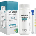 Habicare HBC water quality test strips showing color comparison chart for testing water pH, chlorine, and other parameters.