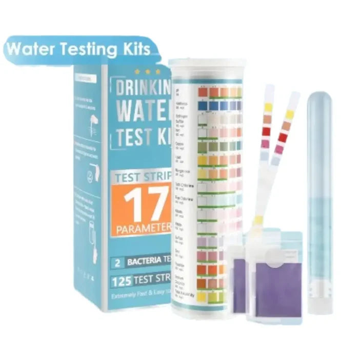 Habicare HBC water quality test strips for testing pH, chlorine, and other water parameters, shown in a close-up image.
